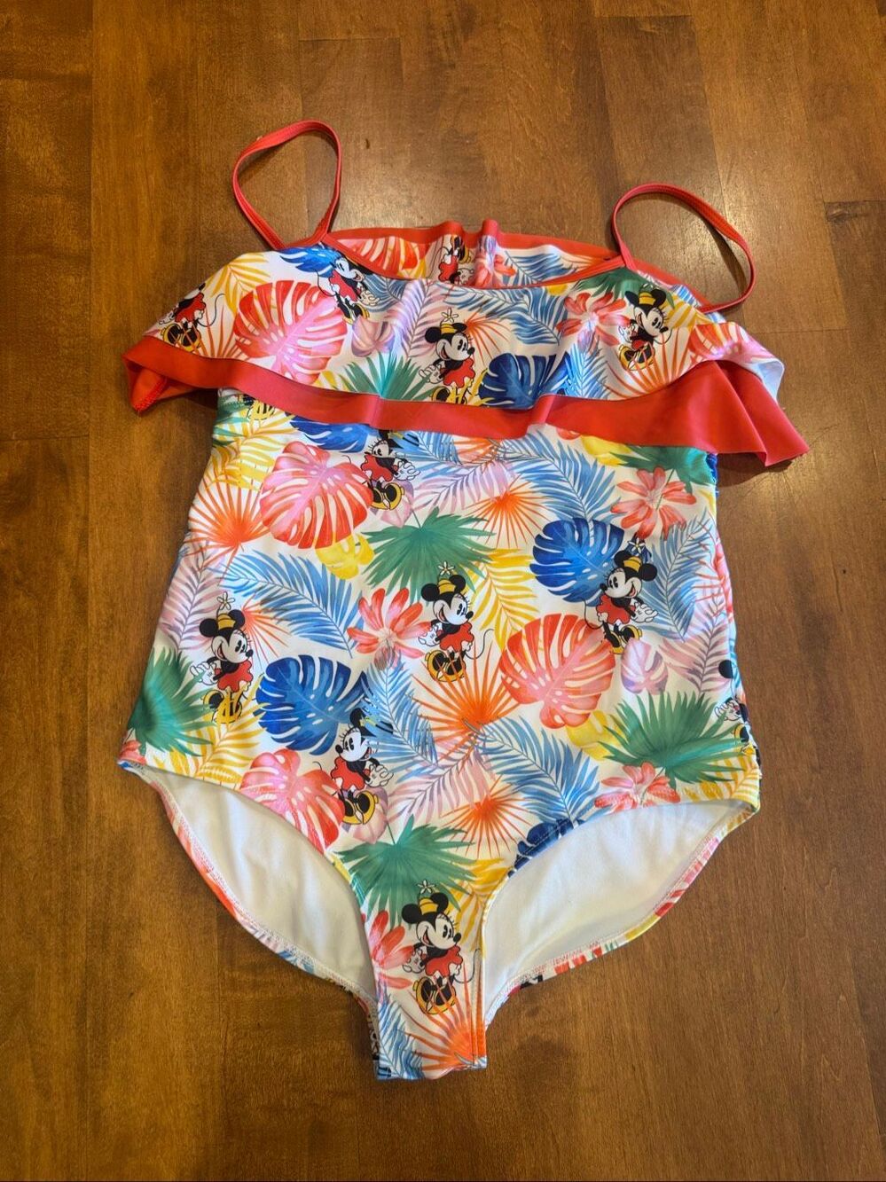 Disney Minnie Mouse Tropical One Piece Swimsuit Women XL Ruffle Padded Cups